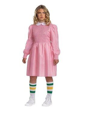 Stranger Things Eleven Costume Pink Dress Halloween Youth Medium Kids